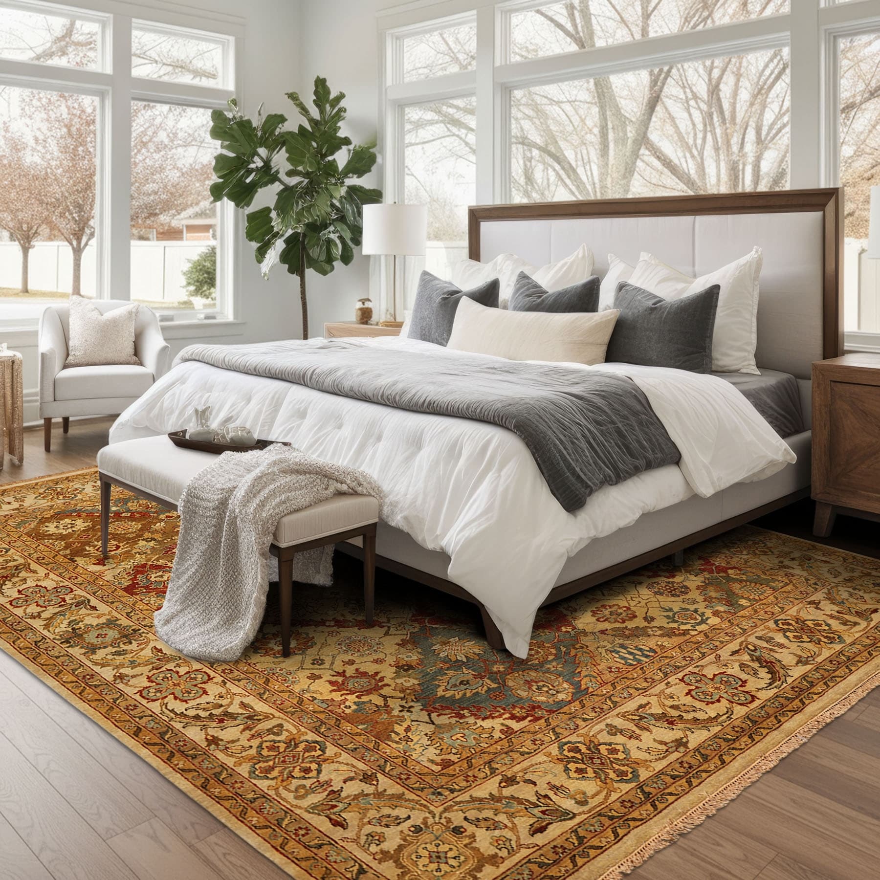 Hand Knotted 7'9''x9'10'' Beige Tan Wool Agra Rug - 7' 9'' x 9' 10''