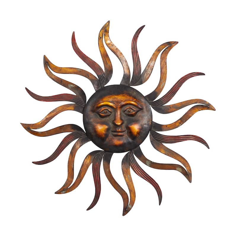 Brass Metal Sun Home Wall Decor with Distressed Copper Like Finish