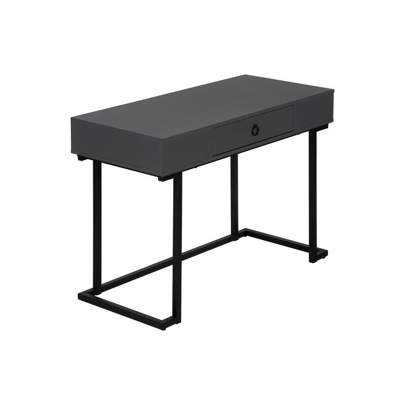Contemporary 42" Computer Desk with Storage Drawer and Black Metal Ring Pull, Modern Design with Glamorous Appeal - Black