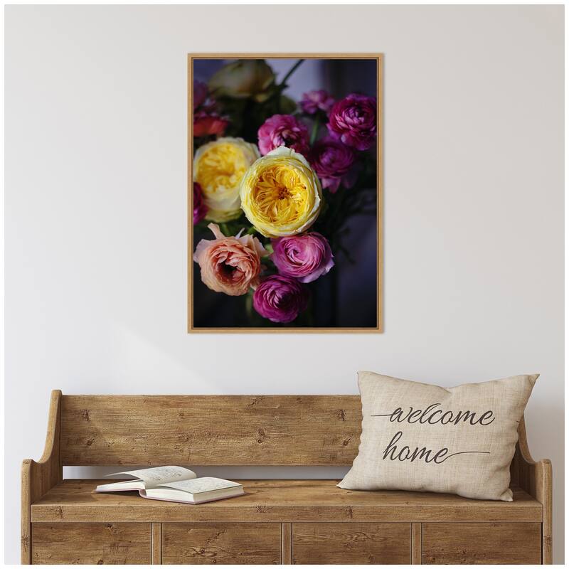 Kate and Laurel Sylvie Stunning Yellow and Pink Flower Bouquet Framed Canvas by Kristy Campbell