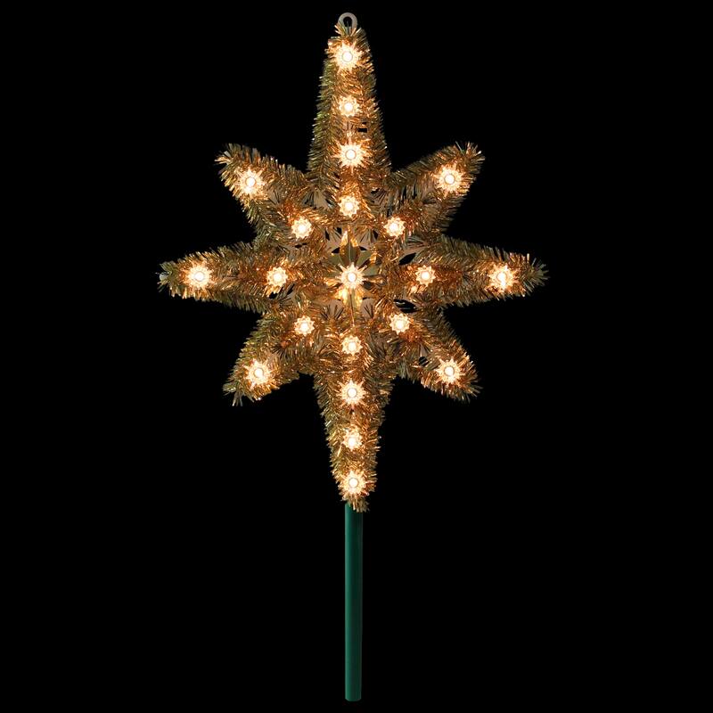 21" Gold Lighted Star of Bethlehem Christmas Tree Topper Clear Lights