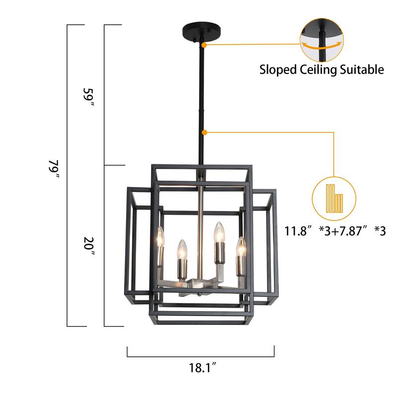 4-Light Chandelier Rustic Metal Pendant Light