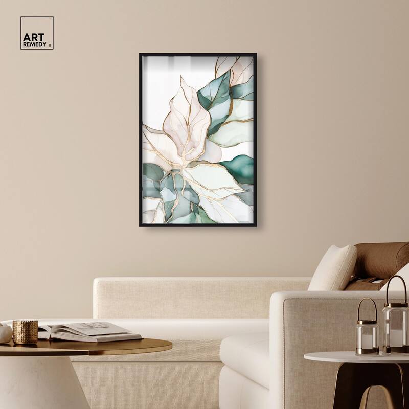 Pastel Leaves with Gold II Shadowbox by Art Remedy
