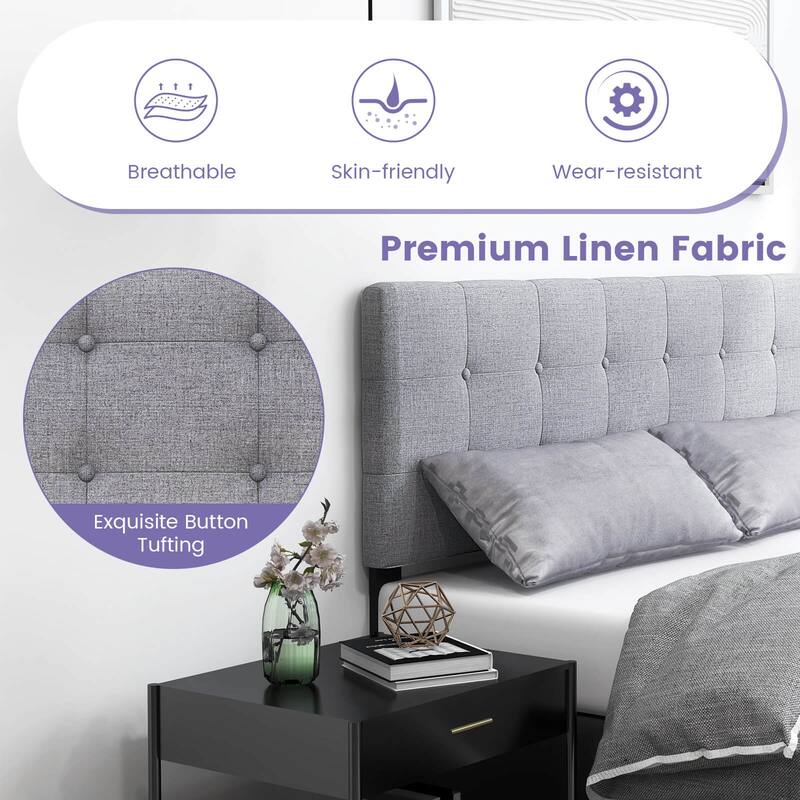 Modern Button Tufted Headboard with Rubber Wood Legs