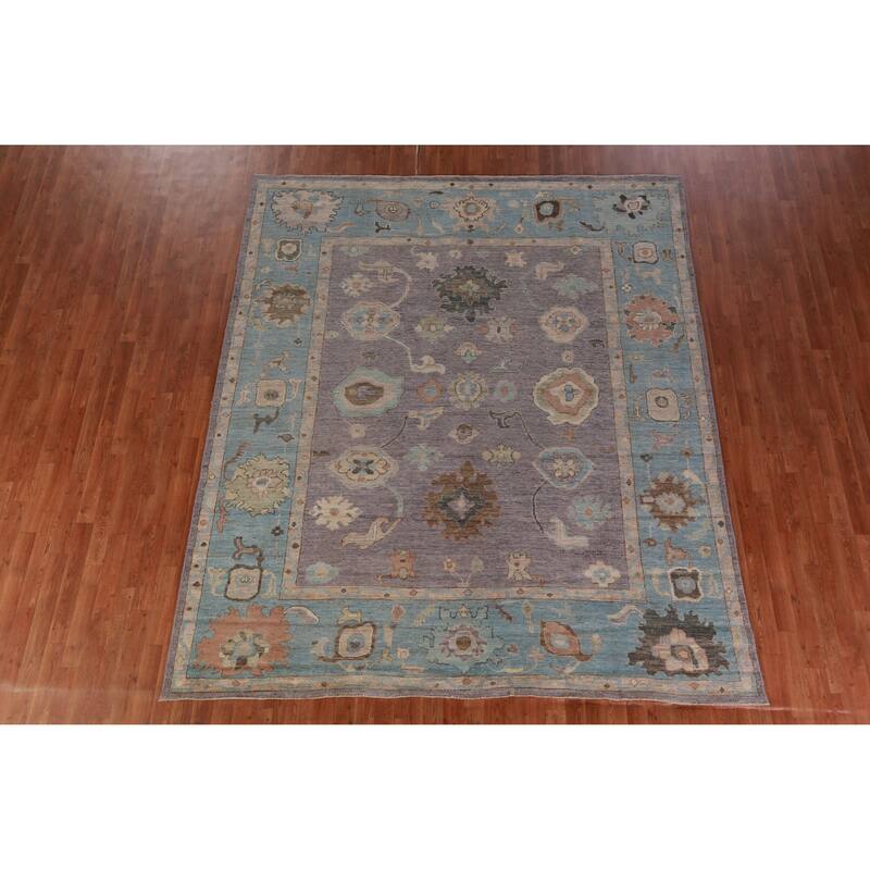 Hand Knotted Oriental 100% Wool Carpet Transitional All-Over Purples Oushak Area Rug - 9' 7'' X 8' 1''