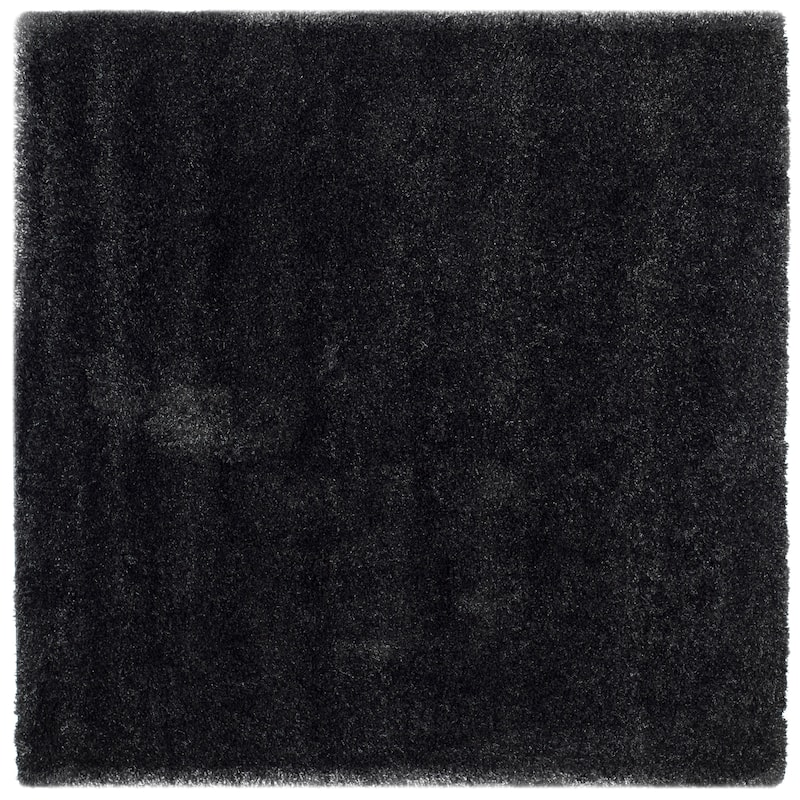 SAFAVIEH California Premium Shag Izat 2-inch Thick Area Rug - 4' Square - Black/Ivory