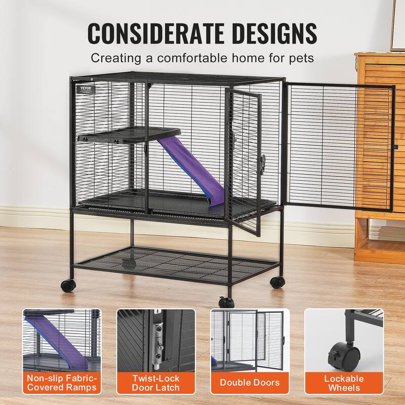 Rolling Metal Ferret Cage Small Animal Cage for Pet Rats, Hamster, Guinea Pig, Chinchilla, Squirrel, Hedgehogs, Bunny
