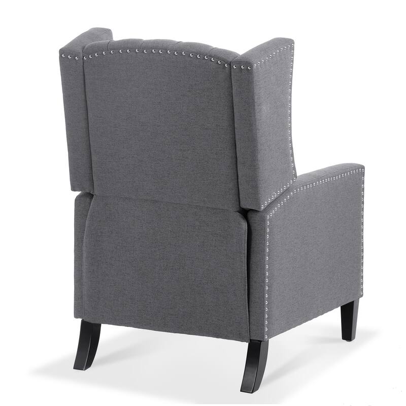 Mid Century Modern Tufted Fabric Wingback Sofa High Back Manual Lounge Recliner Chair with Silver Trim and 3 Gears