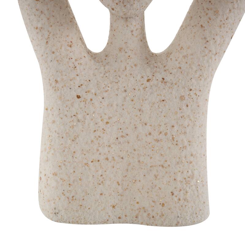 Polystone People Abstract Textured Decorative Sculpture with Clear Glass Ball and Gold Speckles - Cream - Roche River Decor