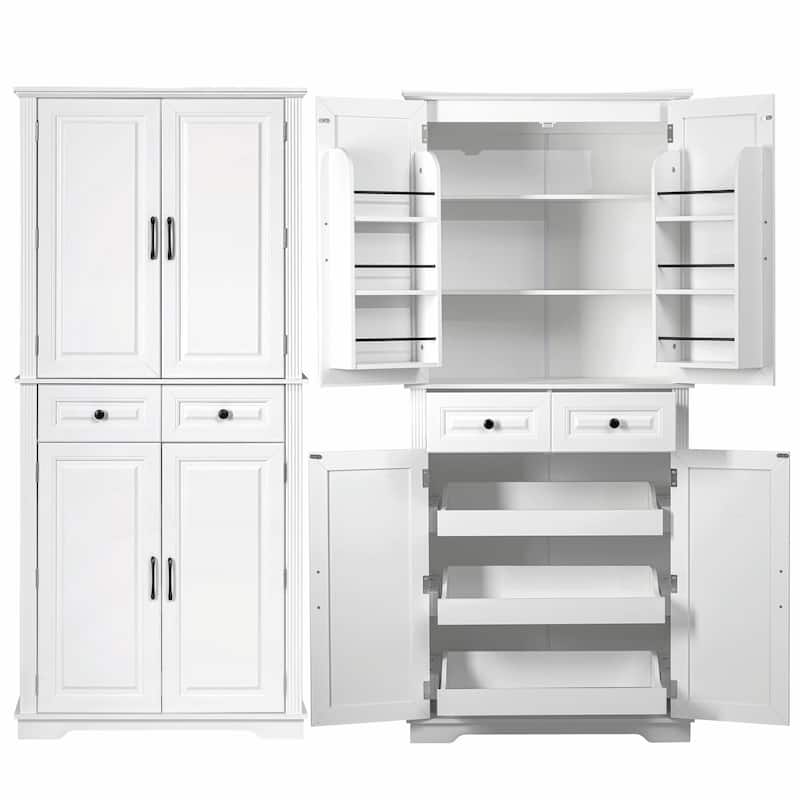 71" Tall Kitchen Pantry Cabinet with 3 Pull-Out Cabinet Organizers
