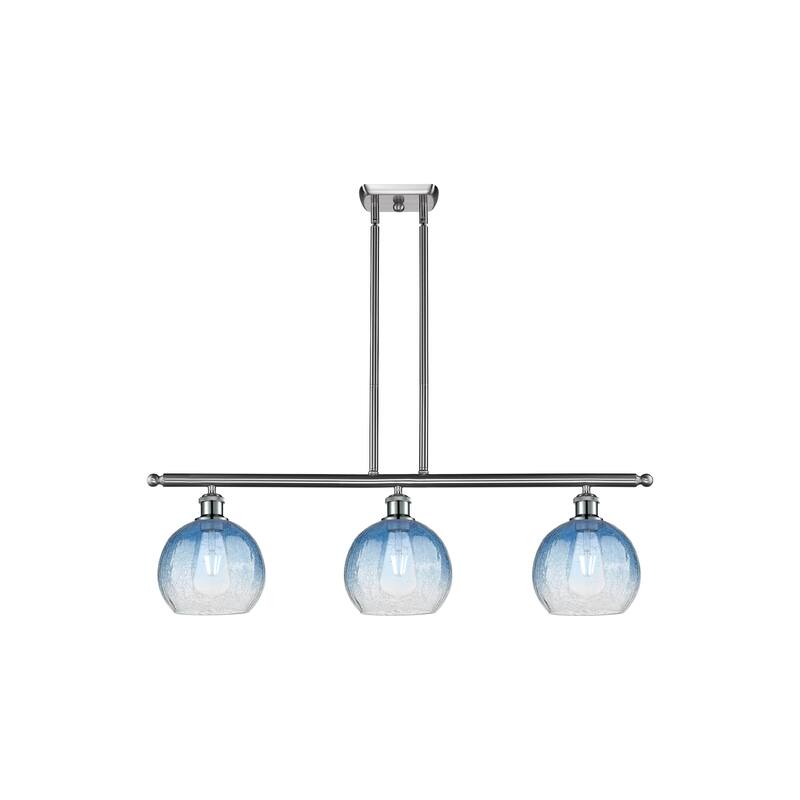 Innovations Lighting Endless Possibilities Ballston - Brookhaven Globe - 3 Light 36" Stem Hung Island Light - Sapphire Blue/Brushed Satin Nickel