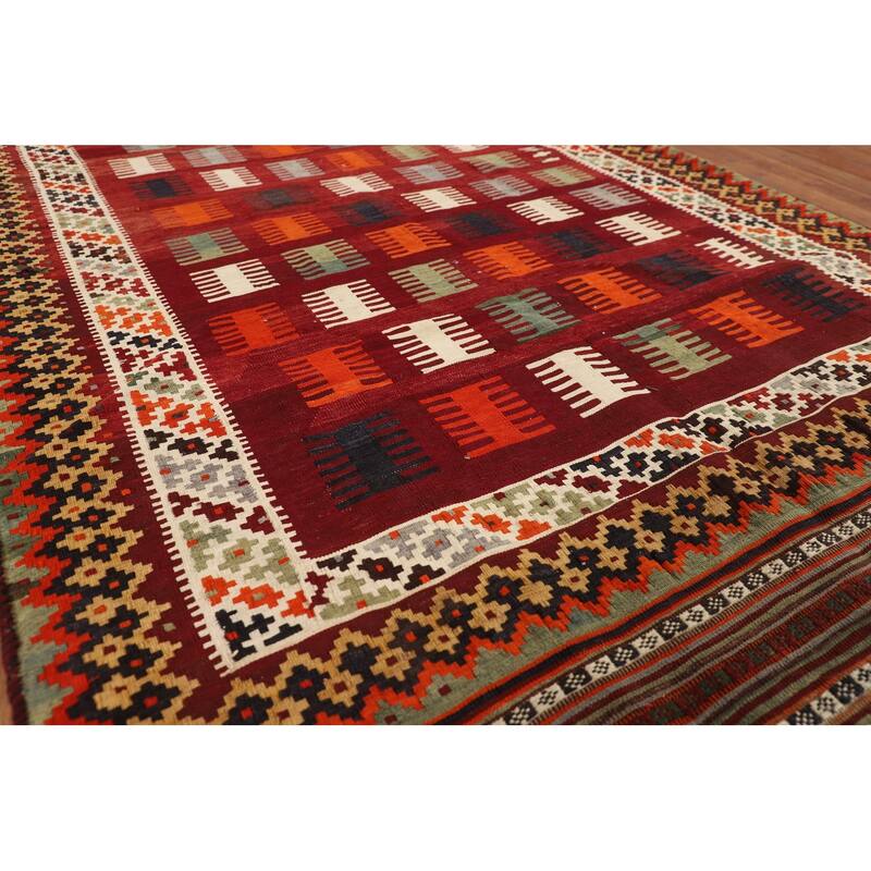 Tribal Kilim Qashqai Persian Vintage Area Rug Hand-Woven Wool Carpet - 4'10"x 7'10"