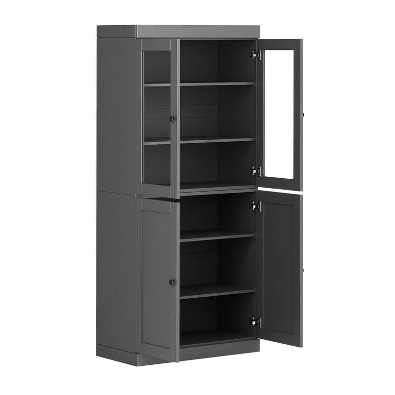 Palace Imports 100% Solid Wood 6-Shelf Bookcase with Clear Glass, Shaker Doors and Adjustable Shelves