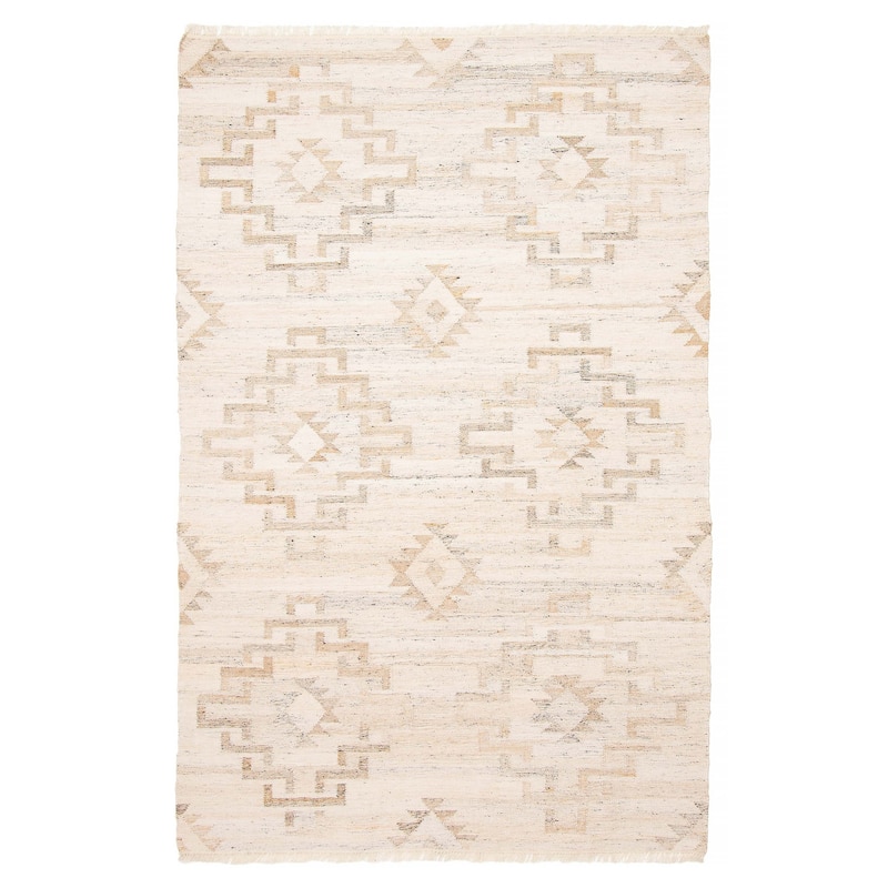 ECARPETGALLERY Flat-Weave Ankara FW Ivory Wool Kilim - 5'1 x 8'1 - Ivory - 5'1 x 8'1