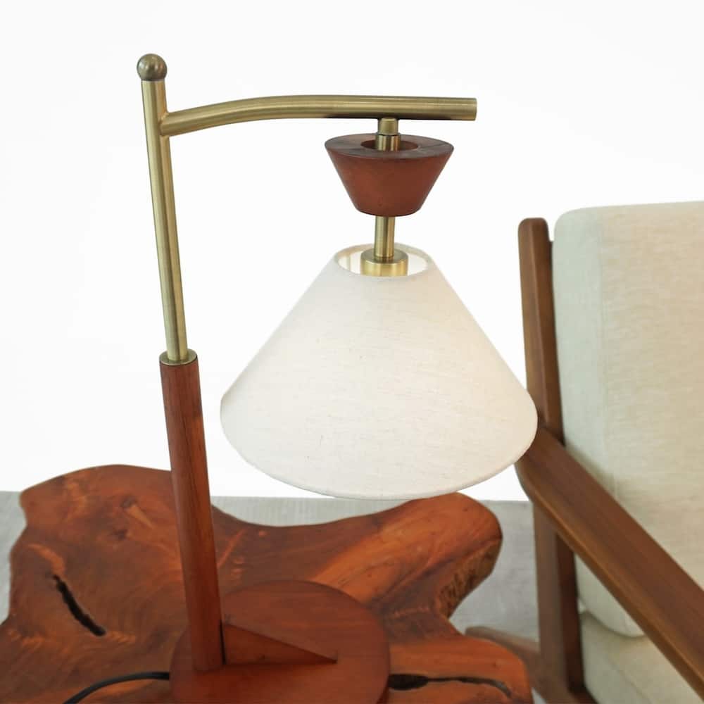 Lorient Wood and Linen Table Lamp with Brushed Gold Accents