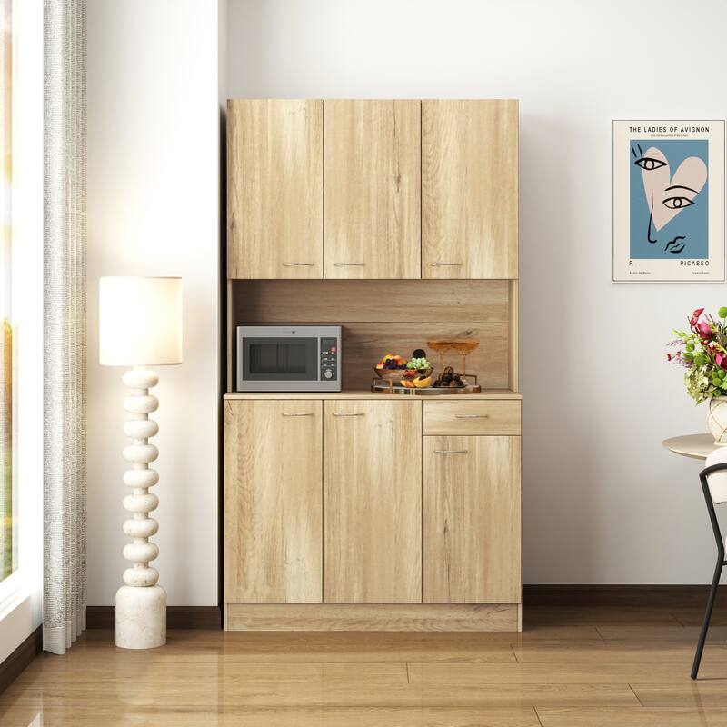 GDFStudio - Toston Modern 70.87" Tall Wardrobe & Kitchen Cabinet with Doors, Drawer, and Open Shelf