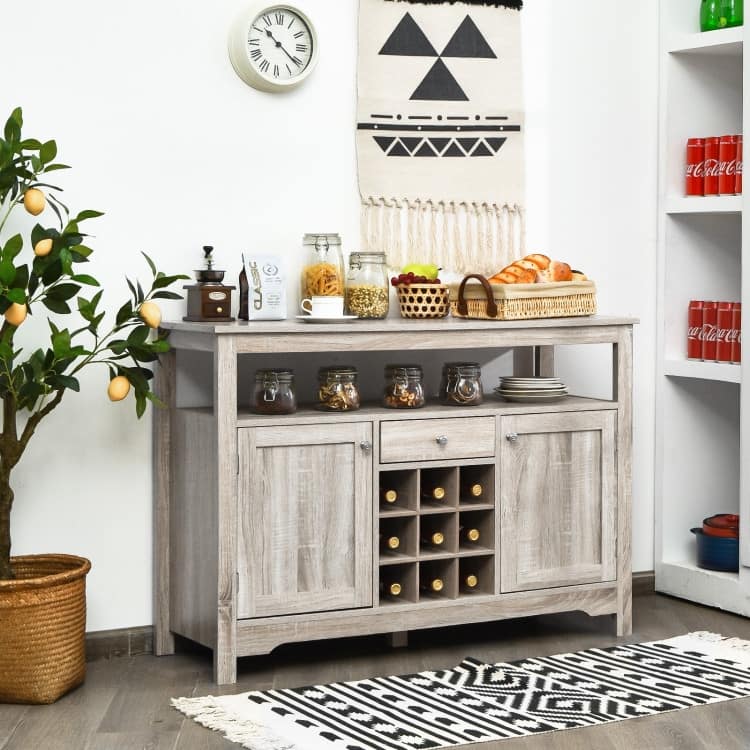 Transitional Buffet Server Sideboard with Wine Storage - 45.5" x 16" x 31.5" (L x W x H)