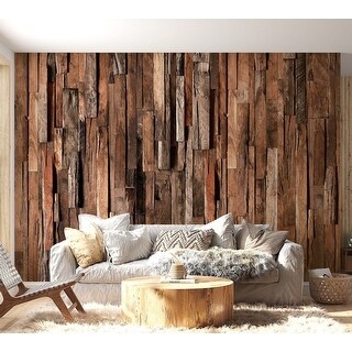 Peel & Stick Wall Mural - Vertical Wooden Cedar Planks - Removable