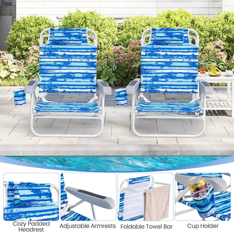 Costway 2 Pack Folding Beach Chair Lightweight Lay Flat Lounge Chair