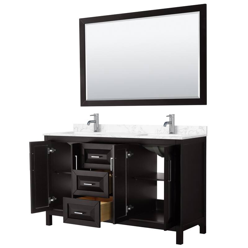 Daria 60 Inch Double Vanity, Cultured Marble Top, 58 Inch Mirror