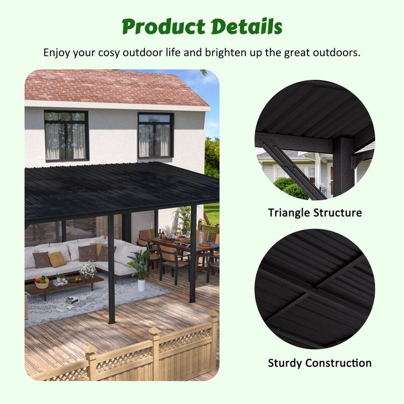 VEIKOUS 12 x 20 FT Wall-Mounted Lean-To Gazebo with Steel Roof for Outdoor