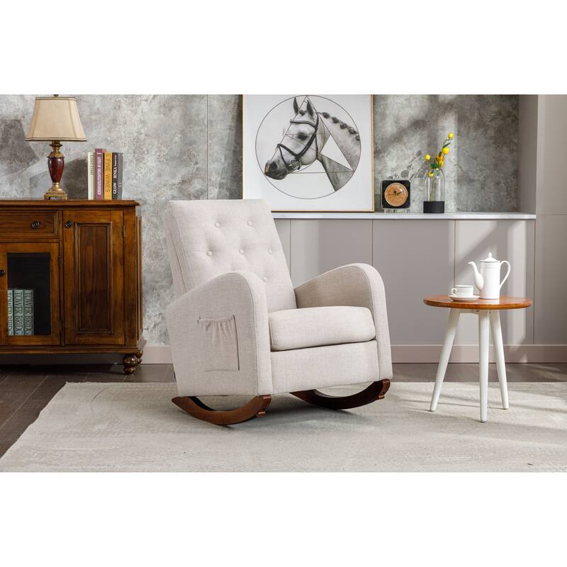 High Back Rocking Chair,Comfortable Rocker Fabric Padded Seat,High Back Armchair