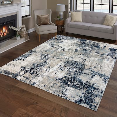 Gertmenian Majestic Omari Navy Blue Modern Abstract Area Rug