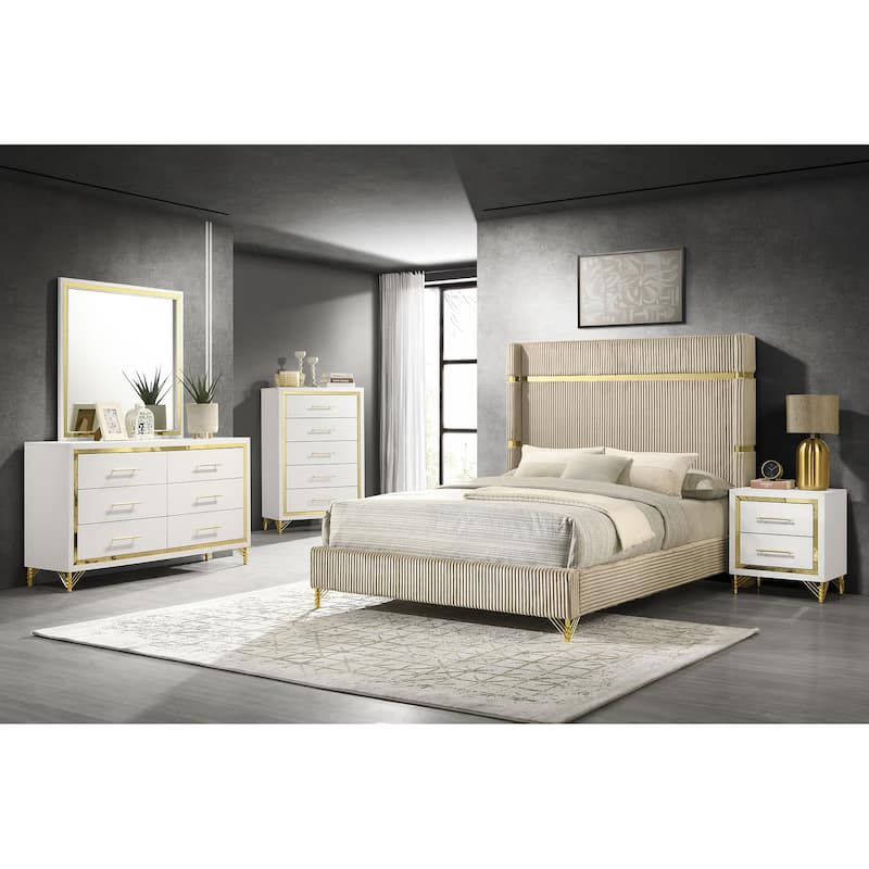 Lucia Bedroom Set with Upholstered Wingback Panel Bed Beige - Queen - 5 Piece