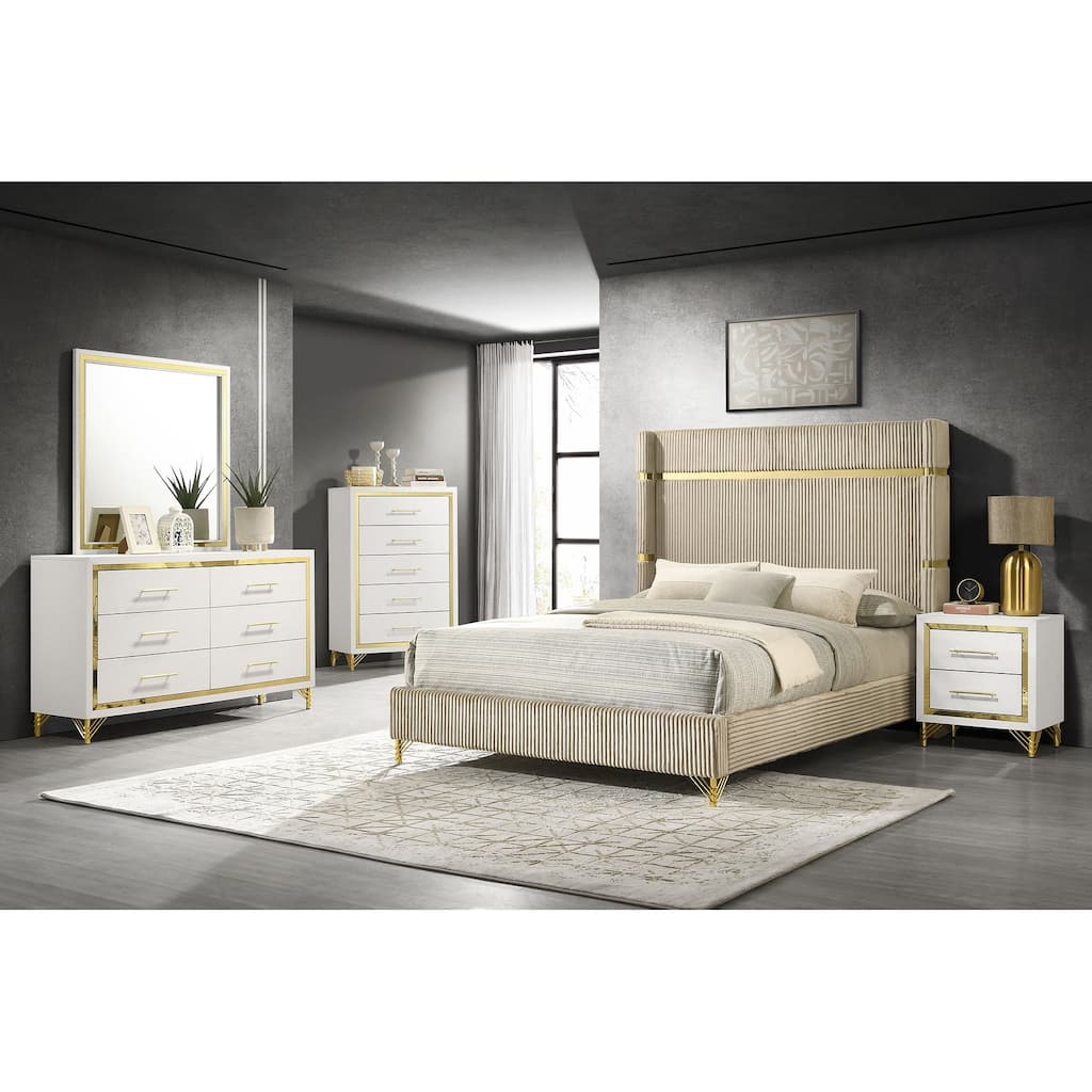 Lucia Bedroom Set with Upholstered Wingback Panel Bed Beige