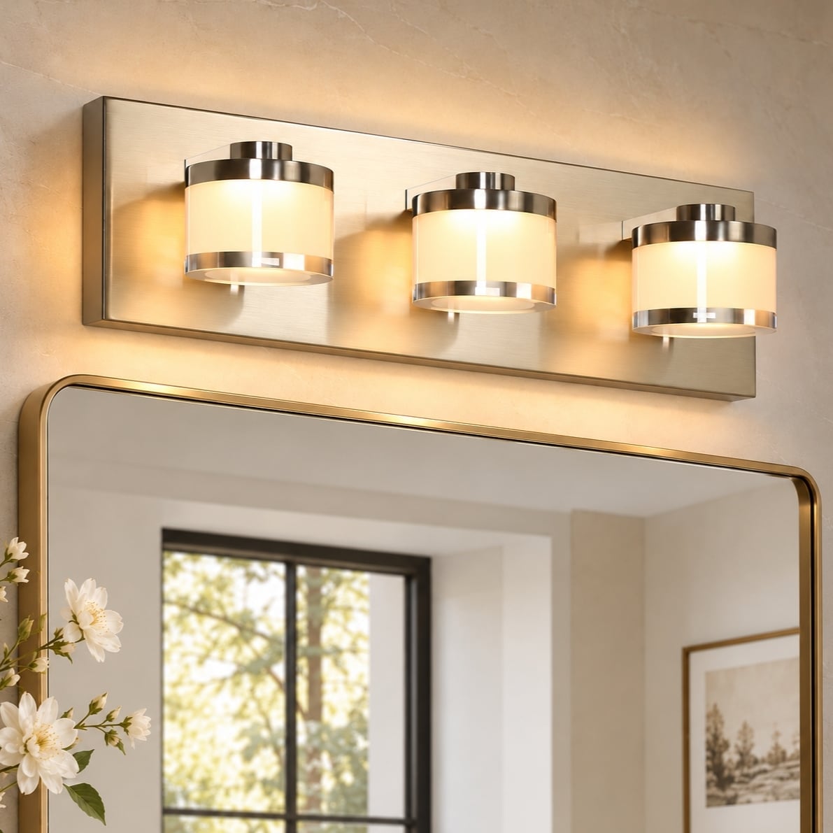 14.2 in. Modern Brushed Nickel 3-Light Integrated LED Bathroom Vanity Light with 5CCT - 14