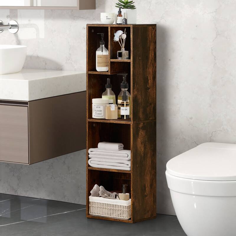 VECELO Wood Organizer Bookcase,Fits Tallest Hardcovers, Customized Storage Display Shelf, Free Standing for Living Room, Bedroom