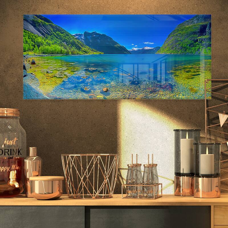 Panoramic View of Norwegian Fjord - Landscape Glossy Metal Wall Art