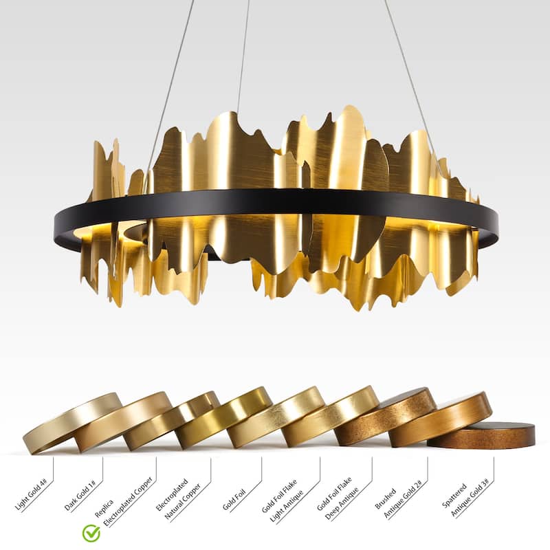 Modern LED Gold Black Drum Chandelier Wheel Lights for Dining Room Bedroom - D 23.5" x H 8"