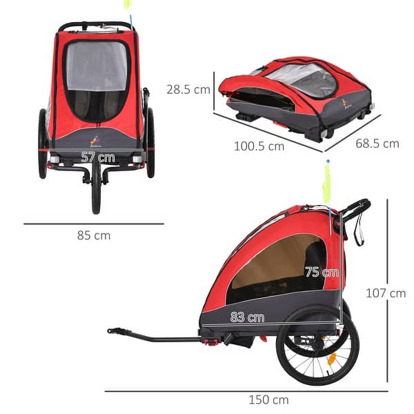 Multi-Functional Bike Trailer for Kids, Twin Stroller & Jogger with 5-Point Harness, Premium Rubber Tires, and Foldable Design