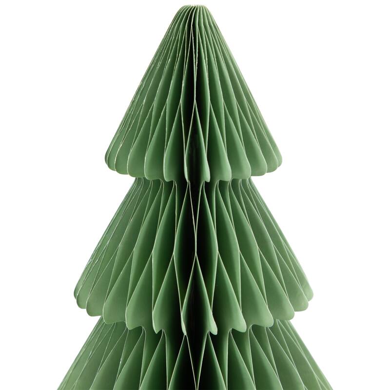 Accordion Honeycomb Foldable Paper Christmas Trees - 15" - Green and Ivory - Set of 3