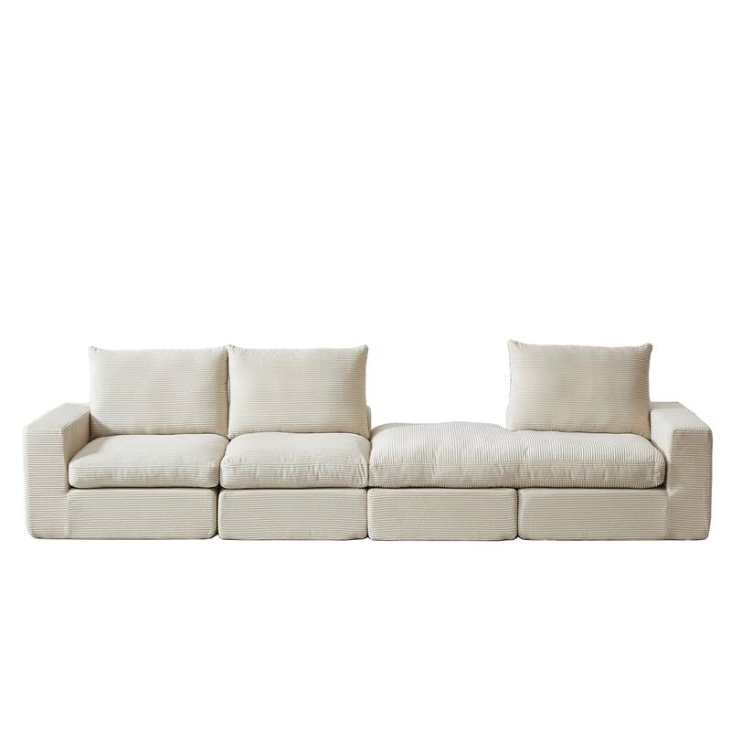 L-Shaped Sectional Sofa with Chaise Lounge, Corduroy Upholstered Boneless Couch, Module Corner Sofa with 3 Pillows