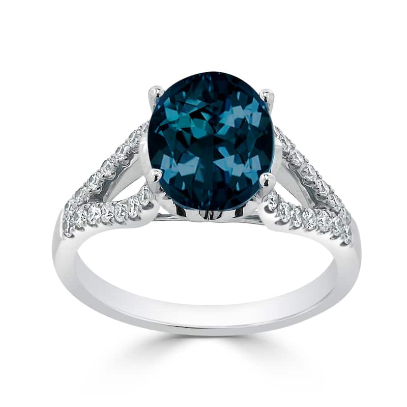 Auriya 3 1/3ct Fancy Oval London Blue Topaz and Diamond Engagement Ring 1/3cttw 14k Gold