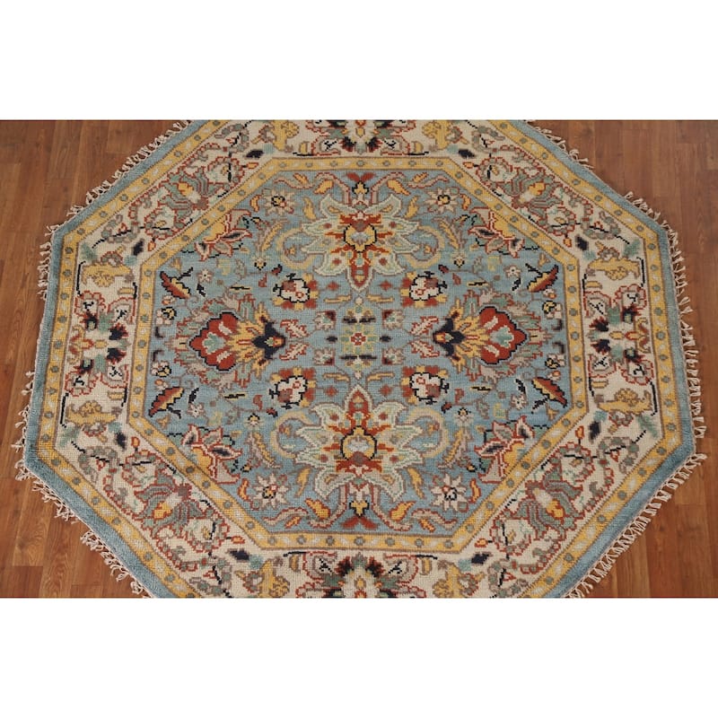 Heriz Serapi Indian Octagon Rug Hand-Knotted Wool Carpet - 6'1"x 5'11"