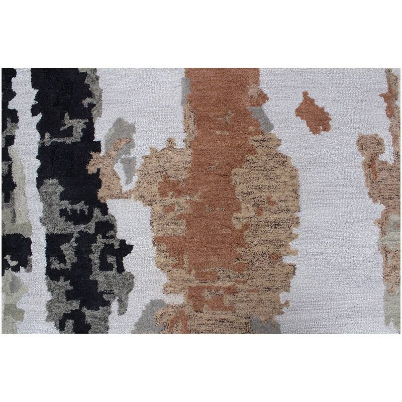 Handmade Emeralda Collection Silver/Tan/Rust Wool and Viscose Area Rug