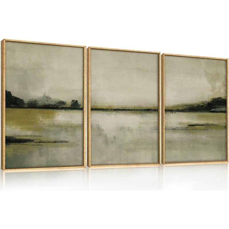Abstrcat Mountain Lake Wall Decor, Neutral Tan Scenery Wall Painting - 24 x 36