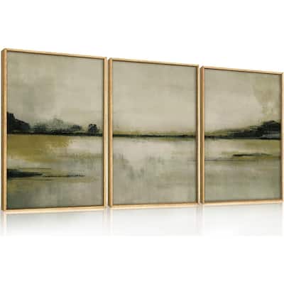 Abstrcat Mountain Lake Wall Decor, Neutral Tan Scenery Wall Painting