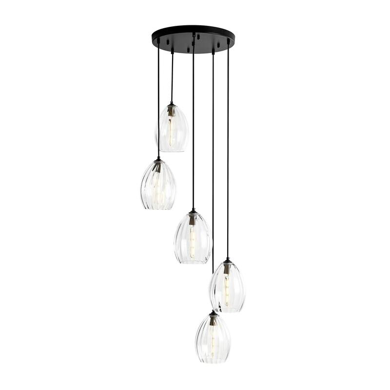 5-Light Modern Cluster Black Pendant Light with Glass Shade