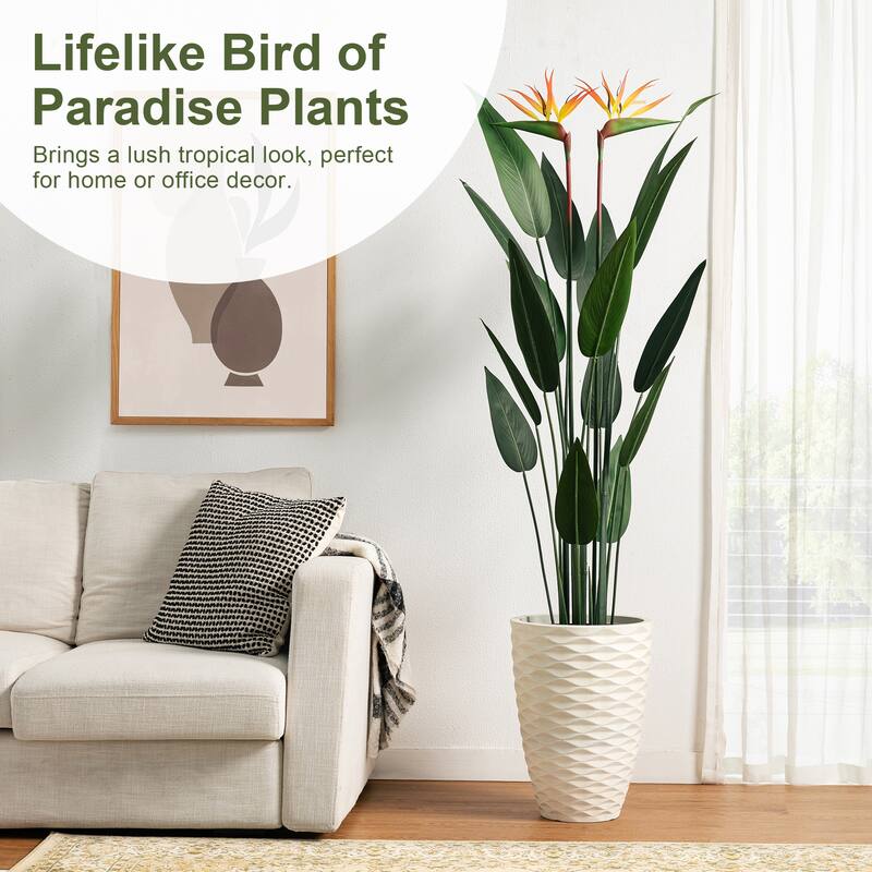 Glitzhome 3ft-6ft Set of 2 Artificial Olive Trees/ Bamboo/ Ficus with Ceramic Planters Real Touch