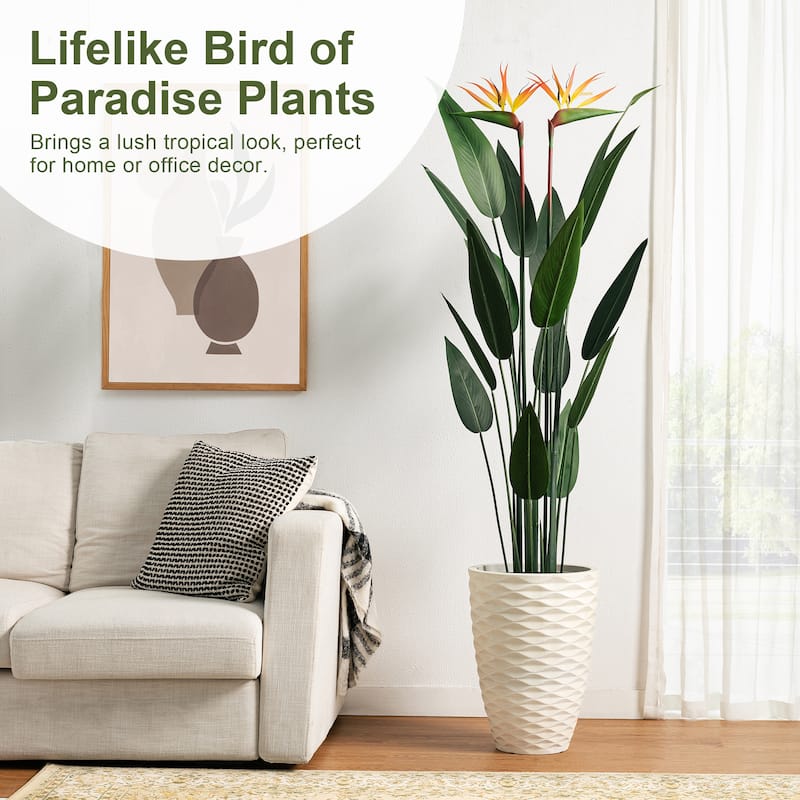 Glitzhome 5.25ft. Faux Bird of Paradise Simulates Plants in Pot - 20.00"D X 64.00"H