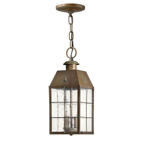 slide 2 of 5, Hinkley Lighting Nantucket 2 Light Outdoor Heritage Pendant with Clear Aged Brass