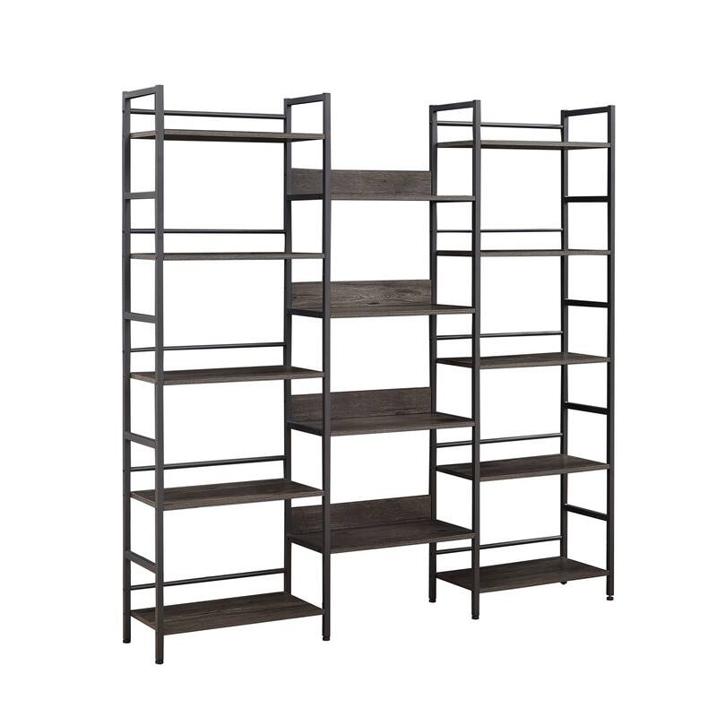 Grondin Vintage Industrial Style Triple Wide 5-Tier Bookcase Large Etagere Bookshelf Open Storage Rack with Metal Frame