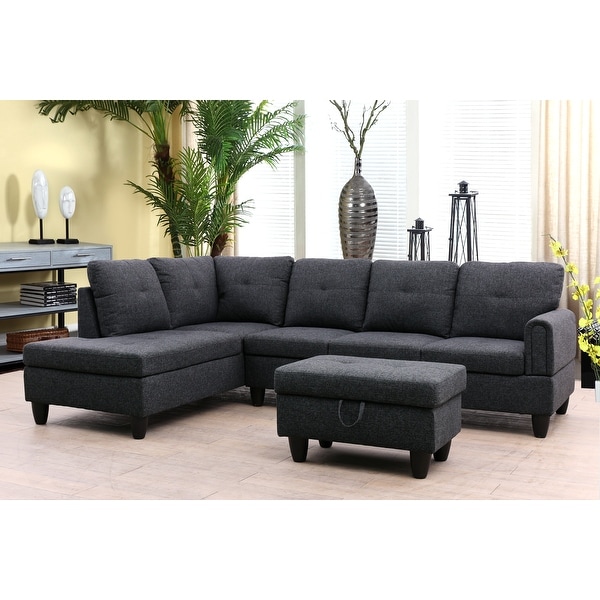 Coolink 3-Pieces Sectional Sofa Set,Black Grey,Linen(09706)