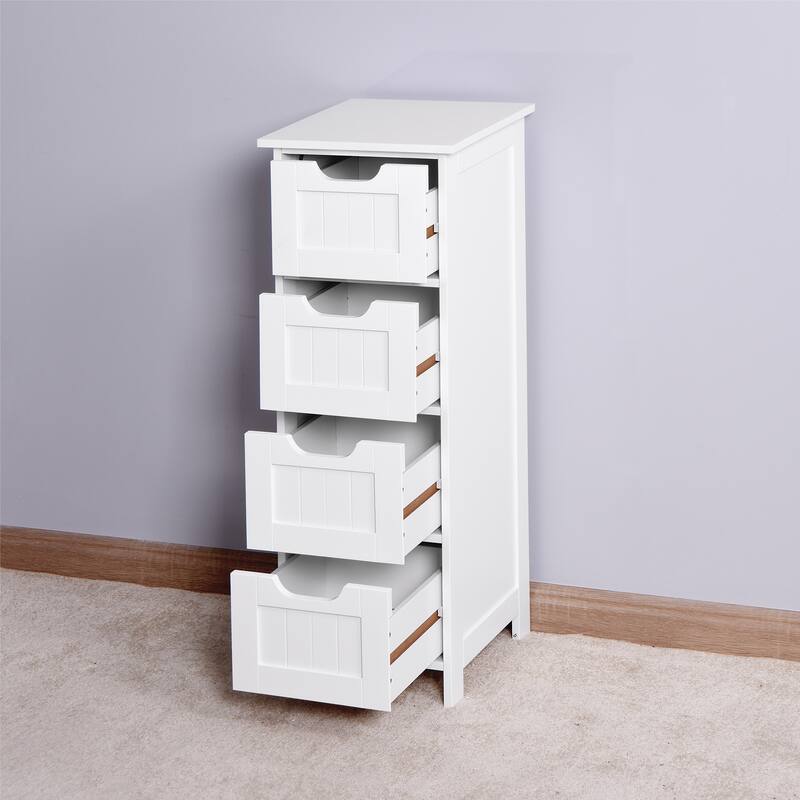 White Bathroom Storage Cabinet Freestanding with Drawers - 11.8"L x 11.8"W x 32.3"H