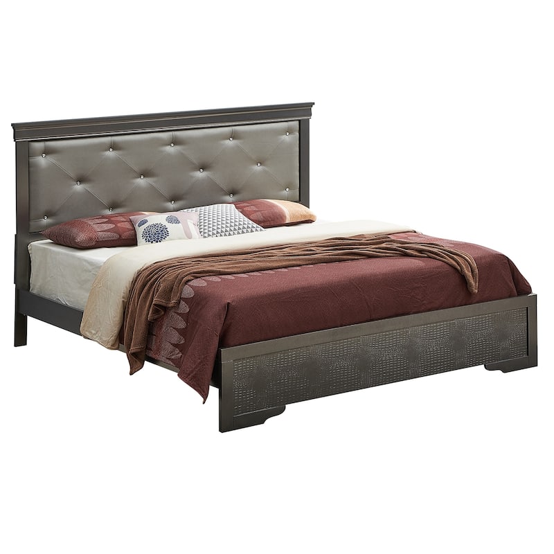 Jewel Tufted Metallic Queen Panel Bed - 85" - Silver Champagne