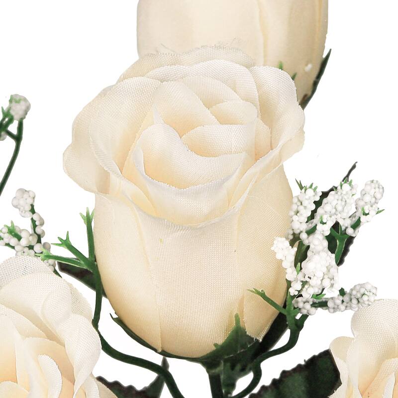 Set of 12 Ivory Artificial Rose Bud Flower Stem Bush Bouquet 14in - 14" L x 6" W x 6" DP